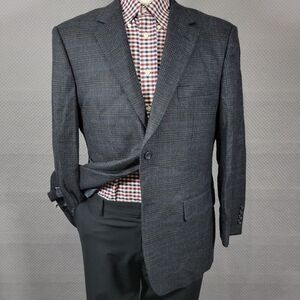 Joseph Feiss Gold Mens Sport Coat Blazer Two Button‎ Gray Plaid Lambs Wool 42S